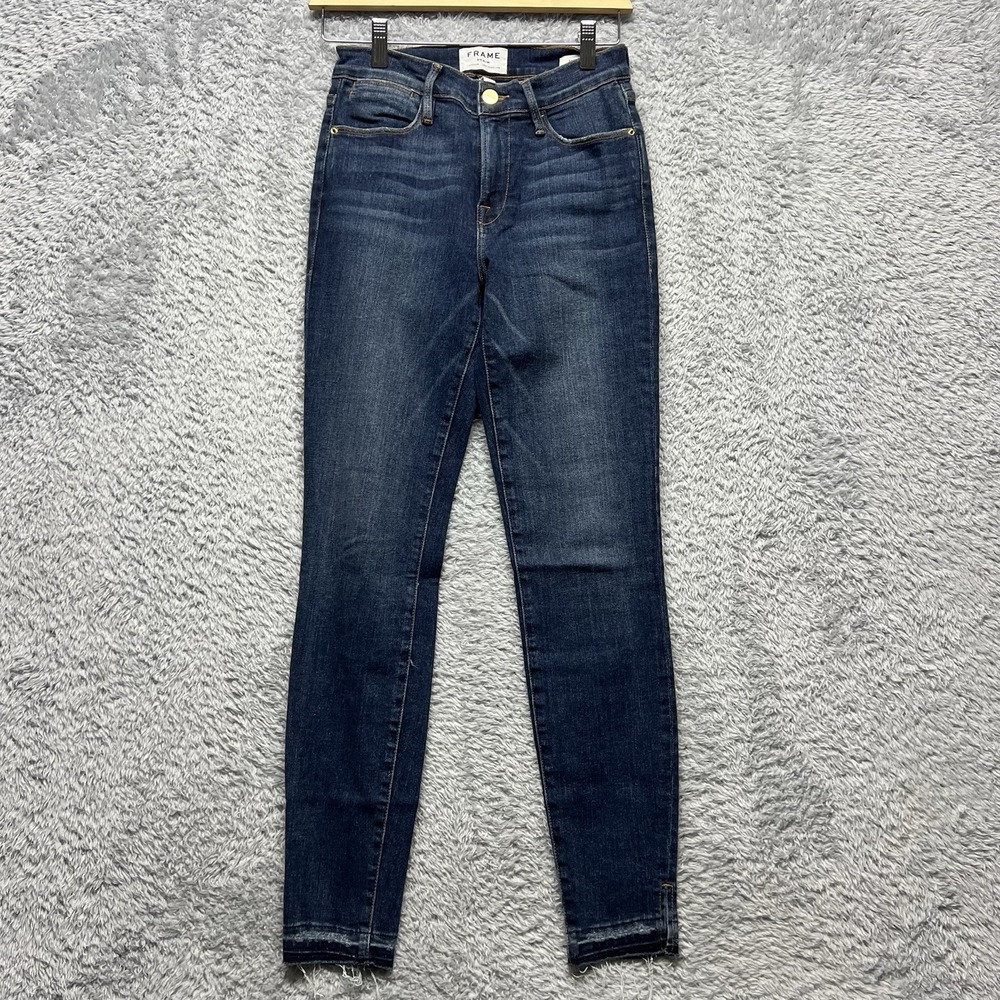 Frame Jeans Womens 25 Blue Le High Skinny‎ Raw Hem Distressed Dark Wash Stretch